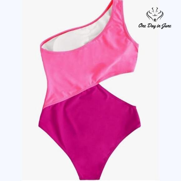 SweatyRocks One Shoulder Color Block One Piece Swimsuit Size M - Picture 2 of 6